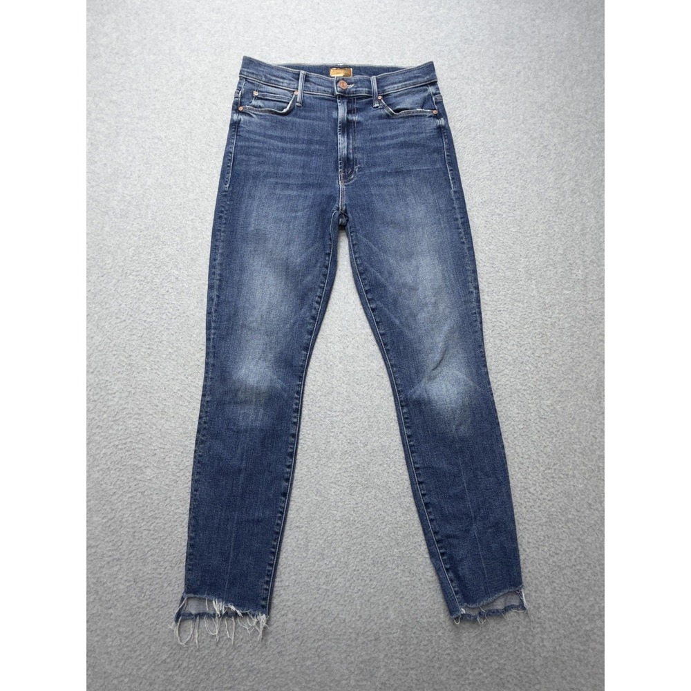 Mother The Stunner Zip Ankle Step Fray Jeans Womens 27 Blue Med Wash Denim